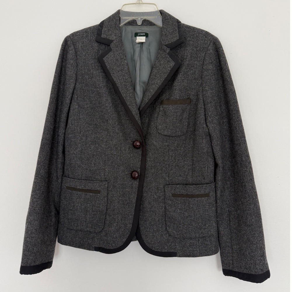 VTG J. Crew Blazer Y2K Dark Academia Equestrian Preppy Schoolboy Gray Wool Sz 10